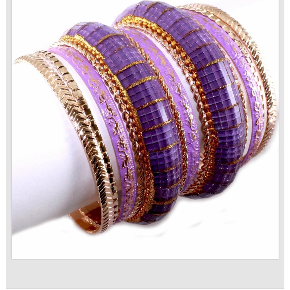 Purple Gold Bangle Bracelets Set 12 Layered Stacked Women Fashion Jewelry